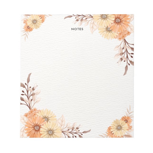 Bloc-note Elégante aquarelle Orange Fleurs Personnalisées (Devant)