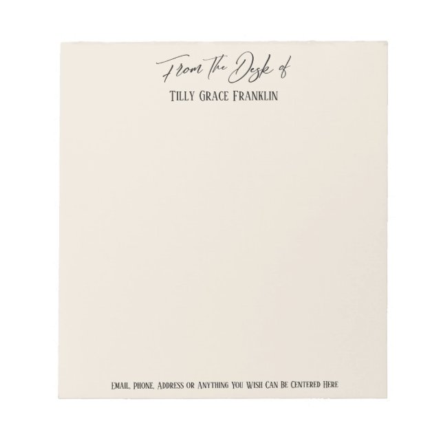 Bloc-note Élégante écriture "From the Desk of" Crème (Devant)