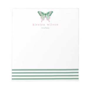 Bloc-note Elégante Grille Verte & Papillon - Personnalisé