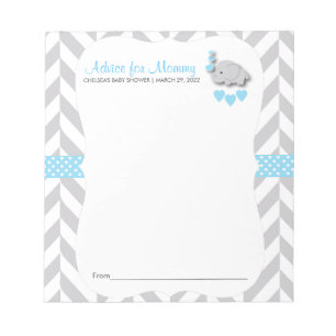 Bloc-note Eléphant bleu et gris   Baby shower - Conseils