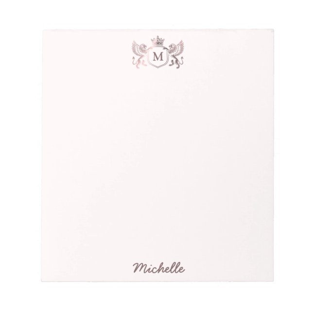 Bloc-note Emblème Royal Couronne Lions Monogramme Script Or  (Devant)