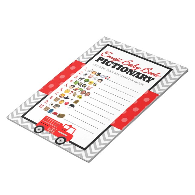 Bloc-note Emoji Baby Book Firetruck Baby shower Game Pack (Incliné)