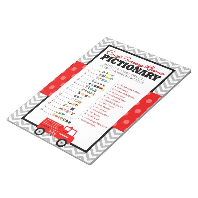Bloc-note Emoji Nursery Rhyme Firetruck Baby shower Jeu (Incliné)