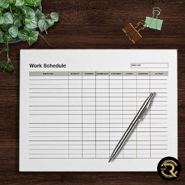 Bloc-note Employee Work Schedule 