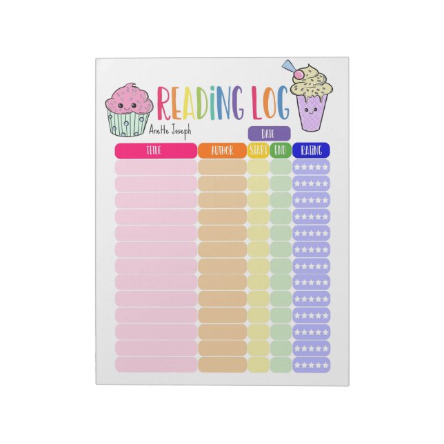 Bloc-note Enfants Lecture logue maison lecture log, cupcake (Tourné)