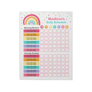 Bloc-note Enfants personnalisés Rainbow Daily Schedule Rout