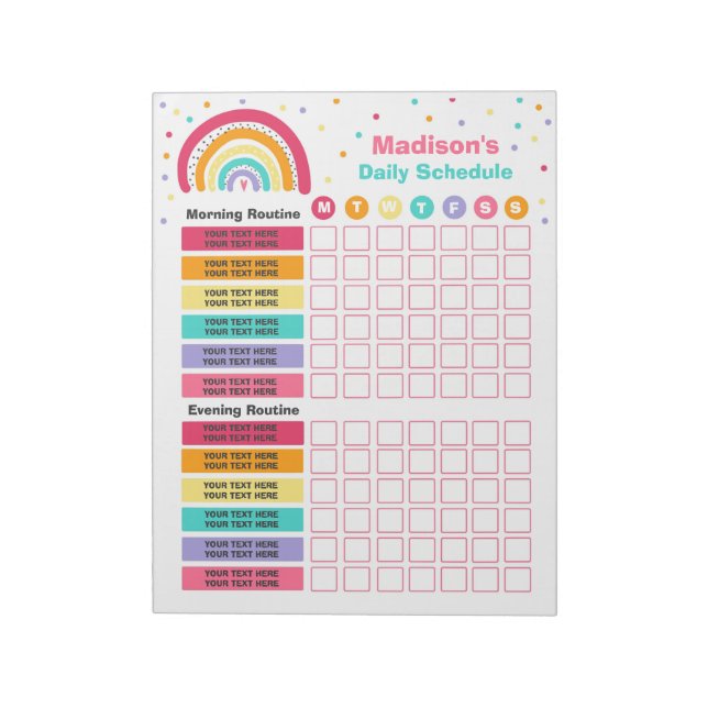 Bloc-note Enfants personnalisés Rainbow Horaire quotidien Ro (Tourné)