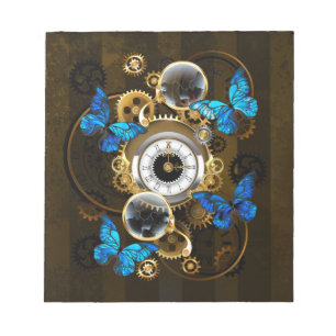 Bloc-note Engrenages Steampunk et papillons bleus