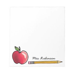 Bloc-note Enseignant personnalisé Apple et crayon 5,5 x 6