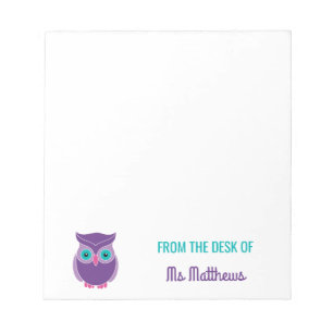 Bloc-note Enseignant Personnalisé Cute Purple Owl Du Bureau