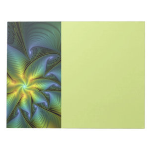 Bloc-note Étoile abstraite, art fractal doré bleu vert brill