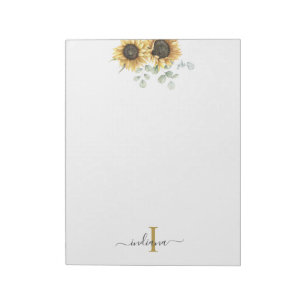 Bloc-note Eucalyptus Tournesol Floral Monogramme Élégant