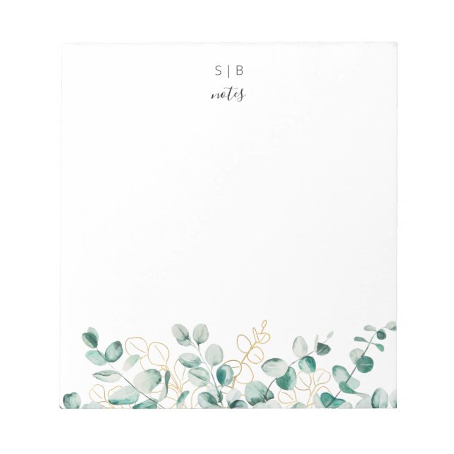 Bloc-note Eucalyptus vert or moderne Monogramme personnalisé (Devant)