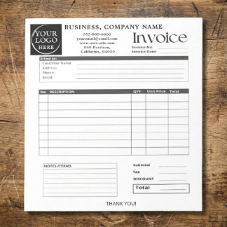 Bloc-note Facture de petite entreprise à logo personnalisé R