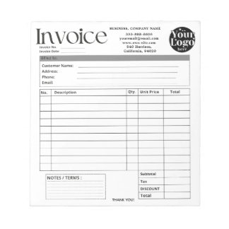 Bloc-note Facture de petite entreprise avec logo personnalis