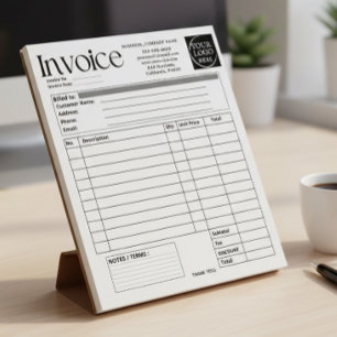 Bloc-note Facture de petite entreprise avec logo personnalis