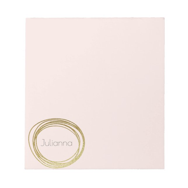 Bloc-note Faux Gold Abstrait Circle Design Blush Pink Nom (Devant)