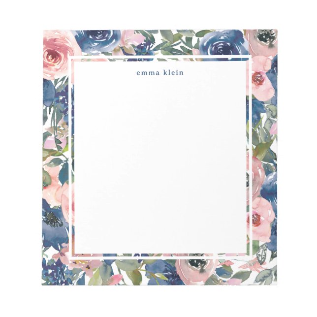 Bloc-note Feminine Blush Rose Marine bleu motif floral (Devant)
