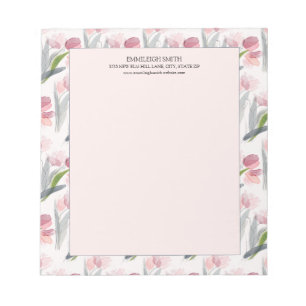Bloc-note Feminine Girly Blush Pink Watercolor Floral White