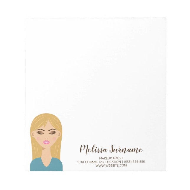 Bloc-note Femme de cheveux blonde Nom personnalisé Artiste m (Devant)