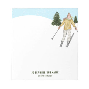 Bloc-note Femme de ski d'hiver Aquarelle Monitrice de ski