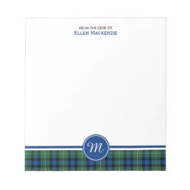 Bloc-note Ferguson Clan vert et bleu Tartan Monogramme