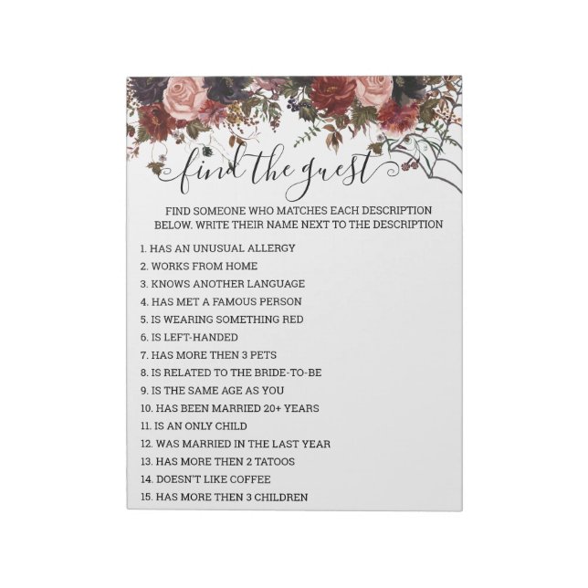 Bloc-note Fête des mariées d'automne Jeu d'Halloween Floral (Tourné)