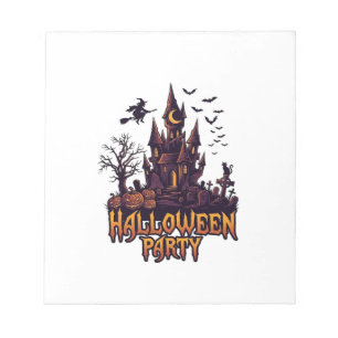 Bloc-note Fête d'Halloween Château Hanté Citrouilles Chauves