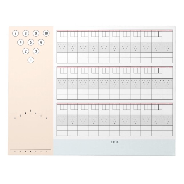 Bloc-note Feuille de résultats de Bowling 3 jeux avec épingl (Devant)