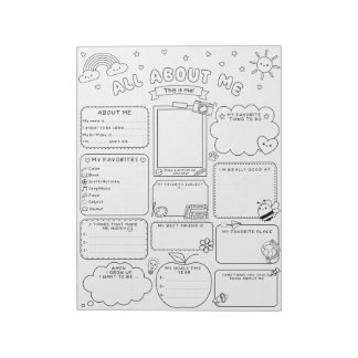 Bloc-note Fiche d'activité Tout sur moi pour les enfants de