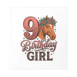 Bloc-note Fille 9ème anniversaire Cheval Floral Design Vinta