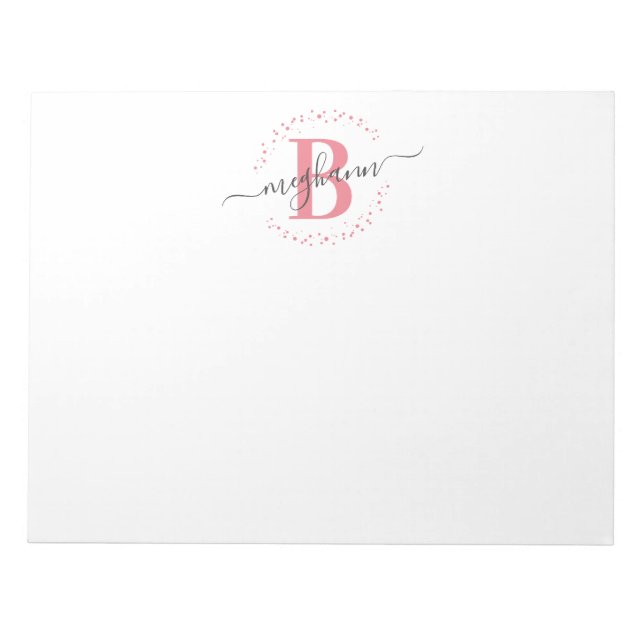 Bloc-note Fille moderne rose blanc Nom Script Monogramme (Devant)