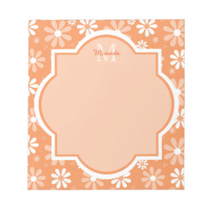 Bloc-note Fille Monogramme mignon Orange Daisy Fleurs et nom