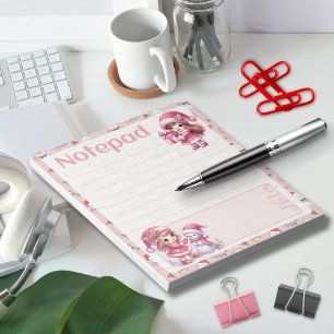 Bloc-note Filles de Noël roses Bonhomme de neige Fête d'hive