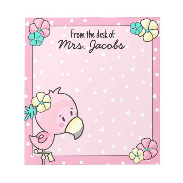 Bloc-note Flamant rose de dessin avec Fleurs Enseignant (Devant)