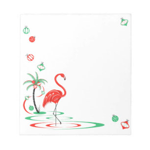 Bloc-note Flamant rose de Noël rouge Baubles carré