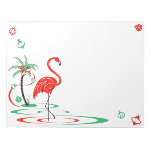 Bloc-note Flamant rose de Noël rouge Baubles paysage