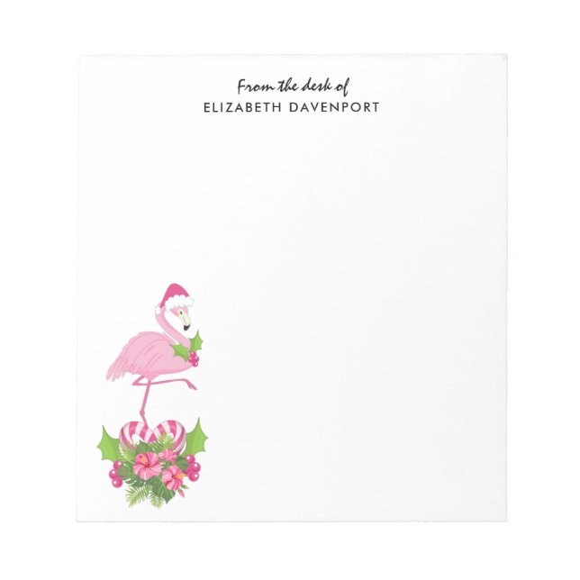 Bloc-note Flamant rose rose à Santa Hat Noël Whimsical (Devant)