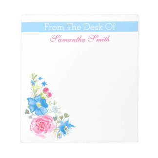 Bloc-note Fleur d'aquarelle florale | Personnaliser le nom