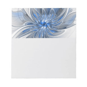 Bloc-note Fleur d'art fractal à l'aquarelle grise et bleue a