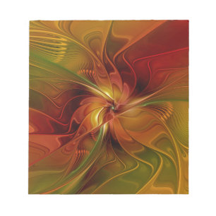Bloc-note Fleur d'art fractal abstraite rouge orange marron 