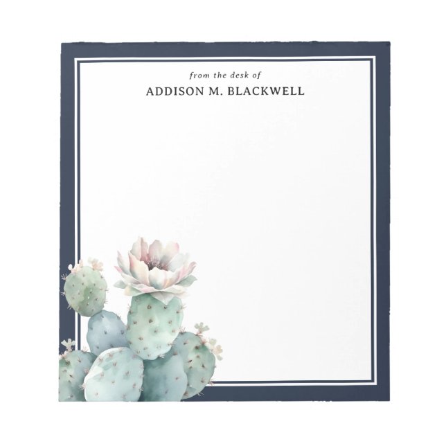 Bloc-note Fleur De Cactus Rose Aquarelle Du Bureau De (Devant)