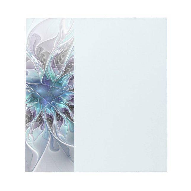 Bloc-note Fleur de fractale moderne abstraite avec du bleu (Devant)