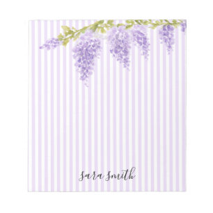 Bloc-note Fleur de glycine violette personnalisée avec nom s
