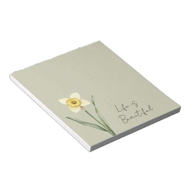 Bloc-note Fleur de jonquille verte blanche jaune (Incliné)