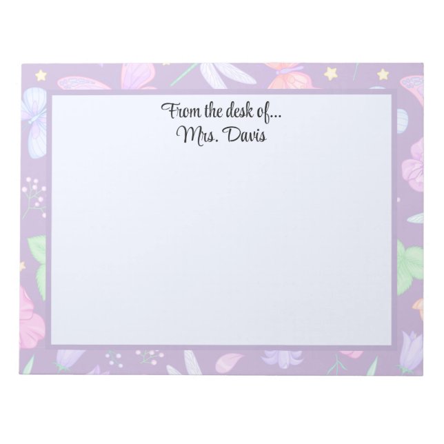 Bloc-note Fleur de libellule de papillon personnalisée éléga (Devant)