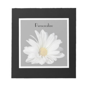 Bloc-note Fleur de Marguerite Élégante Blanche Avec Nom
