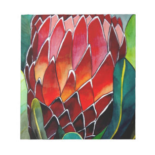 Bloc-note Fleur de Protéa rouge, aquarelle originale