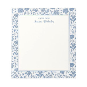 Bloc-note Fleur de toile personnalisée bleu et blanc
