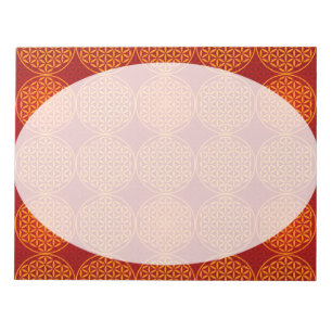 Bloc-note Fleur de vie - motif de timbre - orange rouge